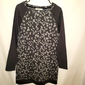 LOFT NWT Cotton Long Sleeve Gray Leopard Print Sweater Midi Dress Small